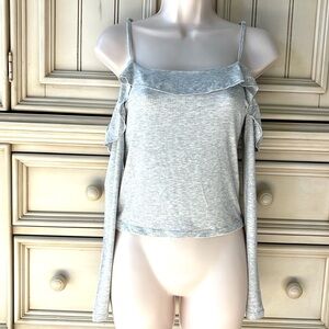 Women’s Cotton On Light Gray  Cold Shoulder Long Sleeve Ribbed Knit Top Sz S NWT
